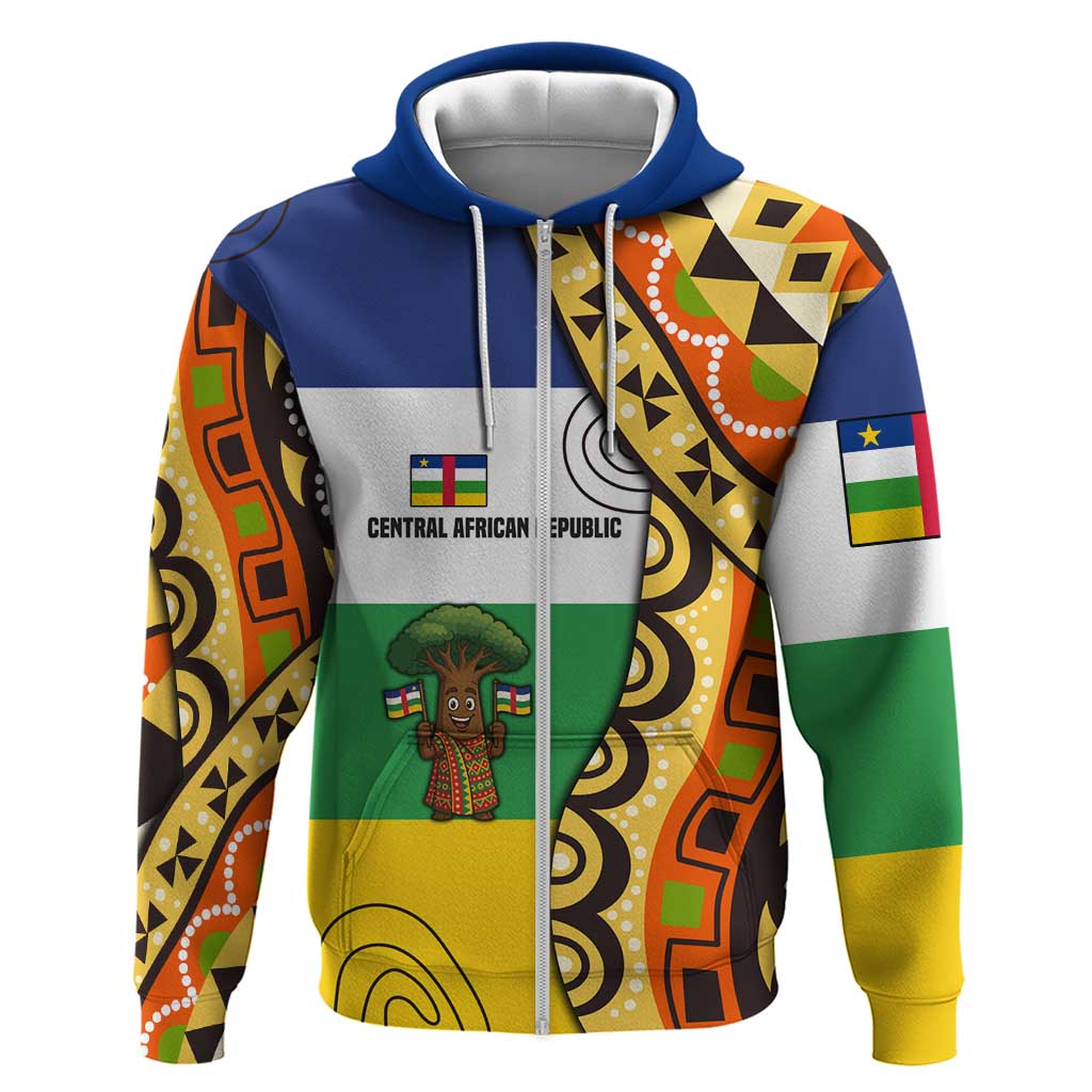 Central African Republic Hoodie with Cartoon Baobab Design and Flag Pattern TS04