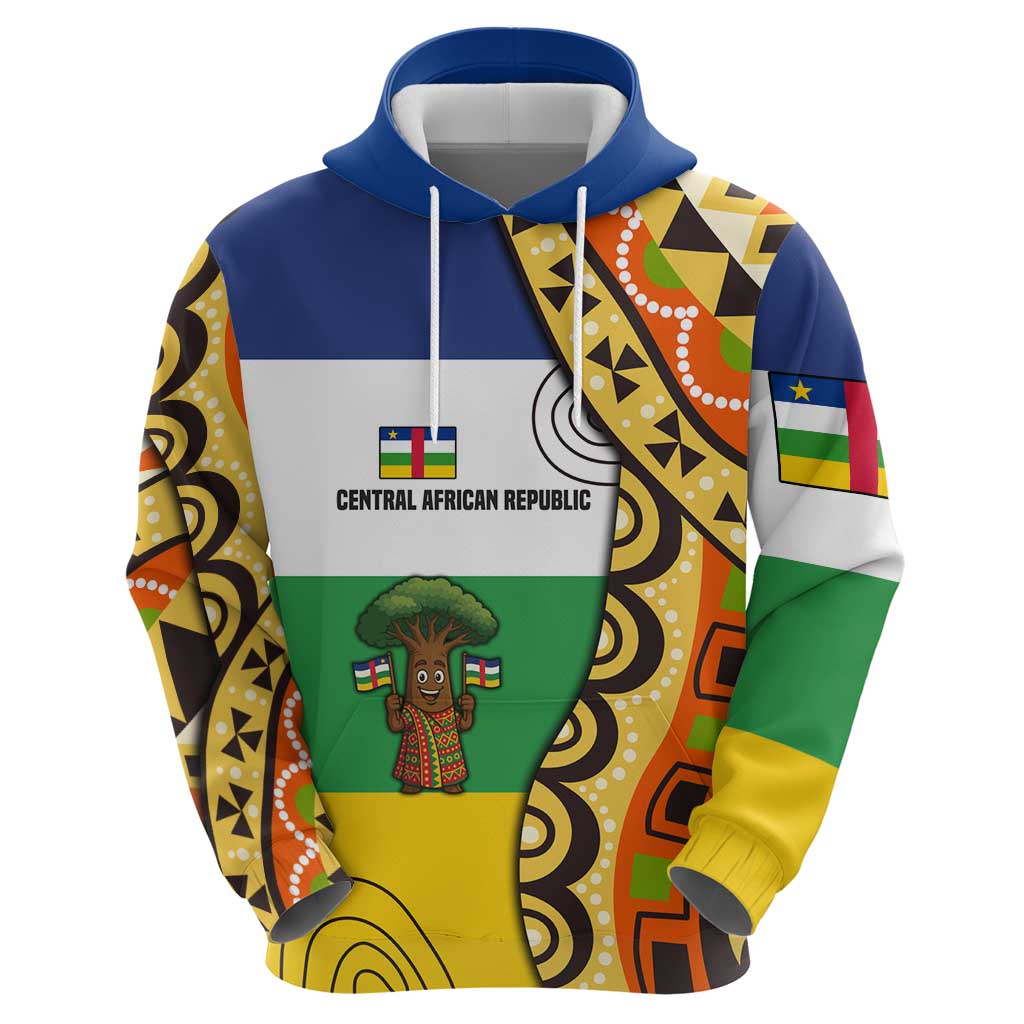 Central African Republic Hoodie with Cartoon Baobab Design and Flag Pattern TS04