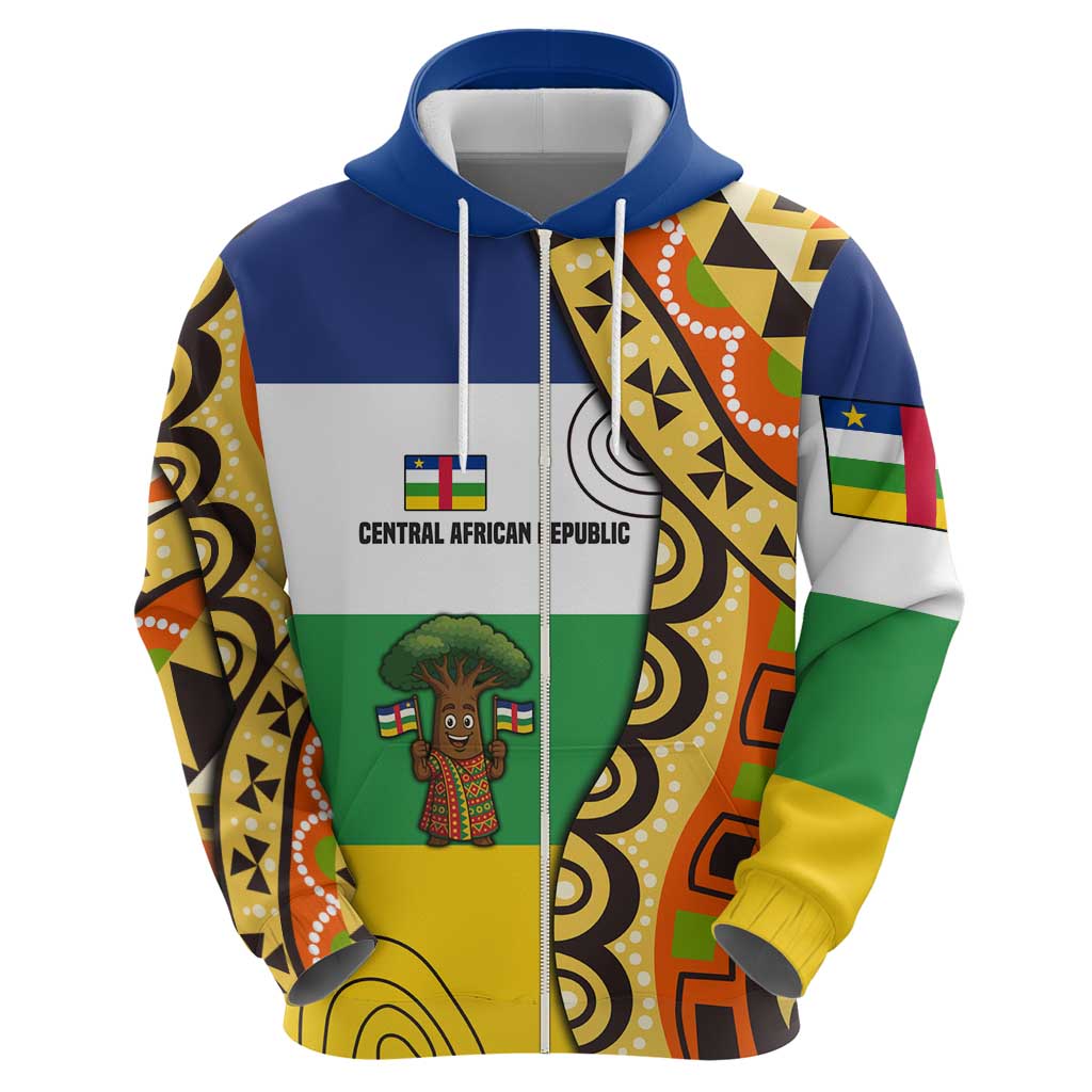 Central African Republic Hoodie with Cartoon Baobab Design and Flag Pattern TS04