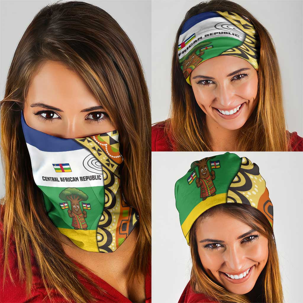 Central African Republic Neck Gaiter with Cartoon Baobab Design and Flag Pattern TS04