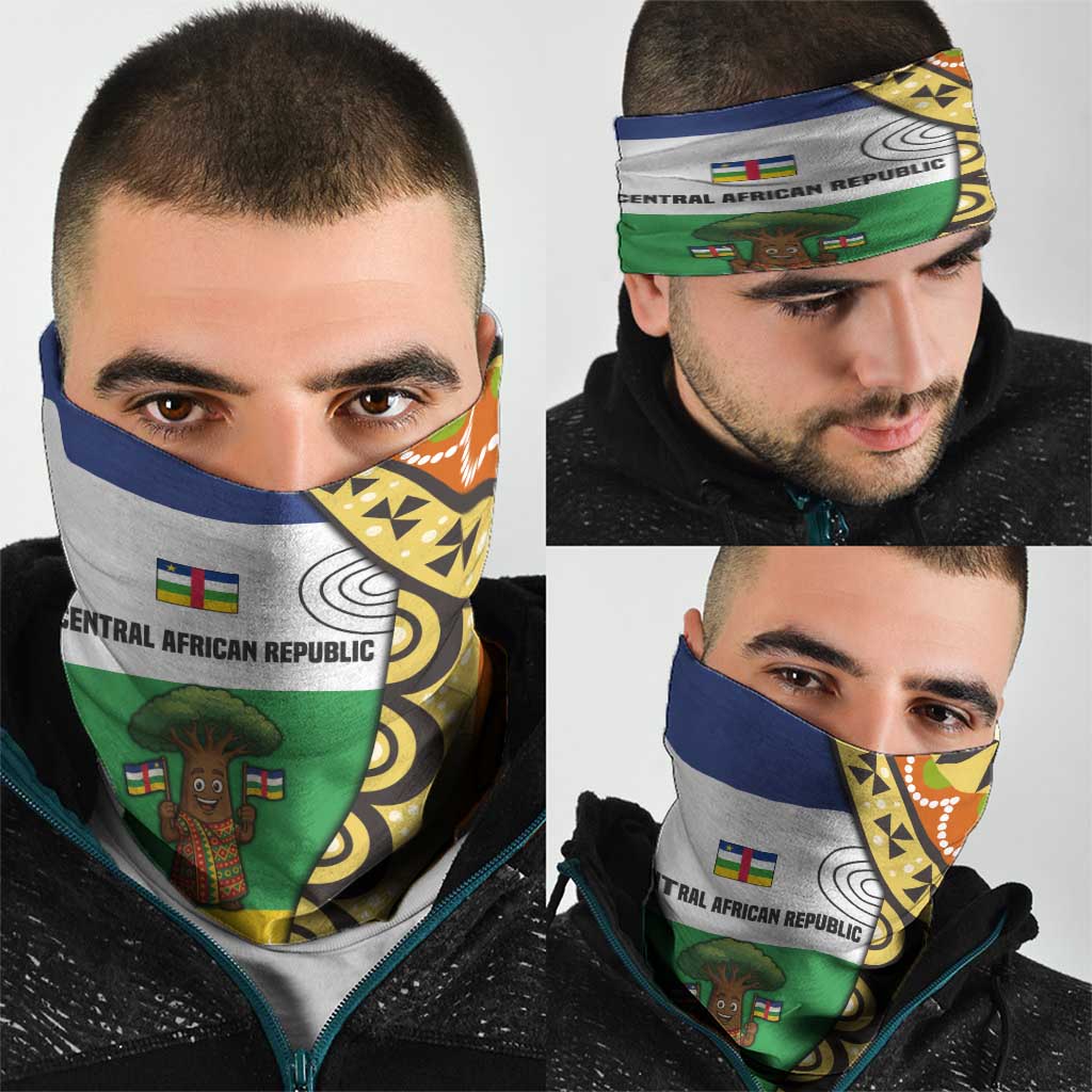Central African Republic Neck Gaiter with Cartoon Baobab Design and Flag Pattern TS04