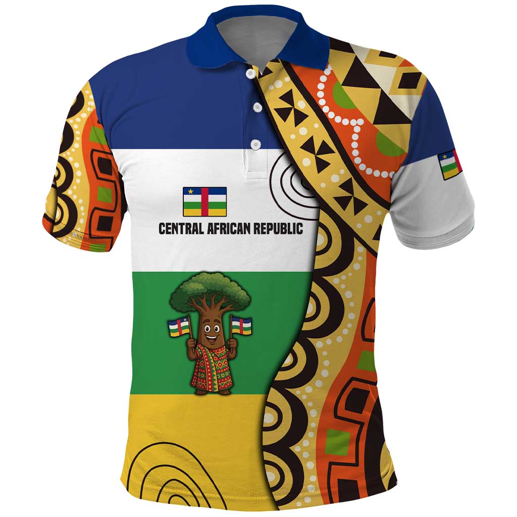 Central African Republic Polo Shirt with Cartoon Baobab Design and Flag Pattern TS04