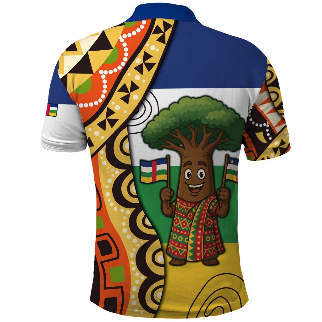 Central African Republic Polo Shirt with Cartoon Baobab Design and Flag Pattern TS04