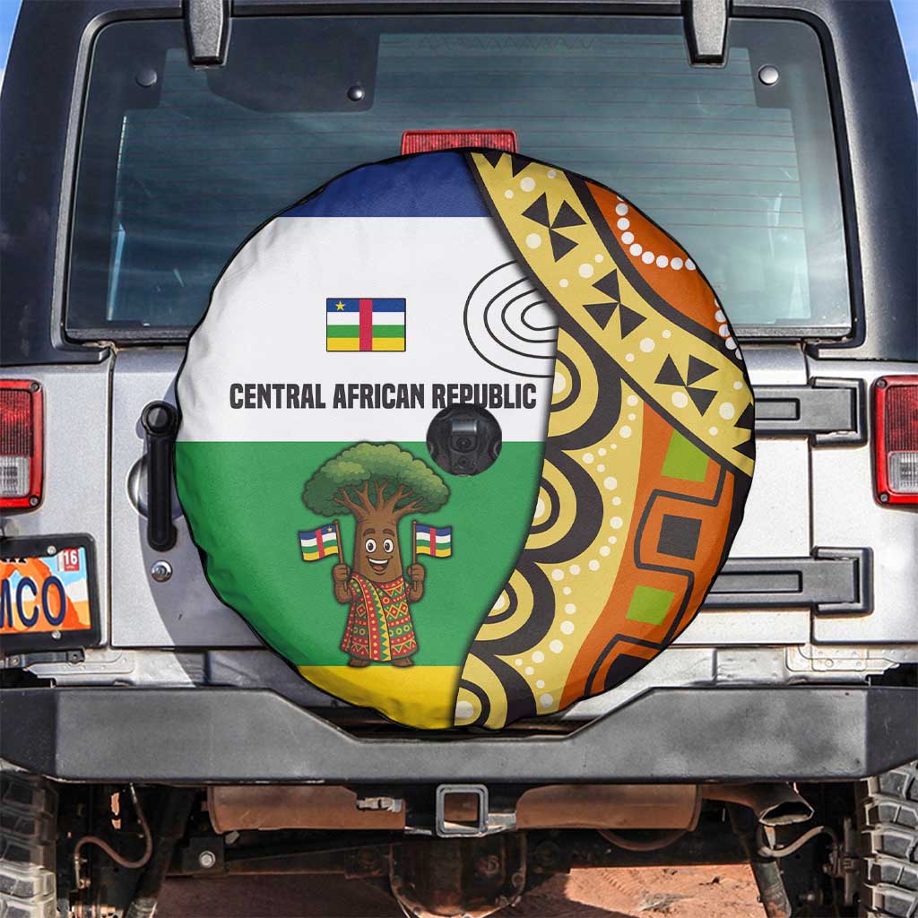Central African Republic Spare Tire Cover with Cartoon Baobab Design and Flag Pattern TS04