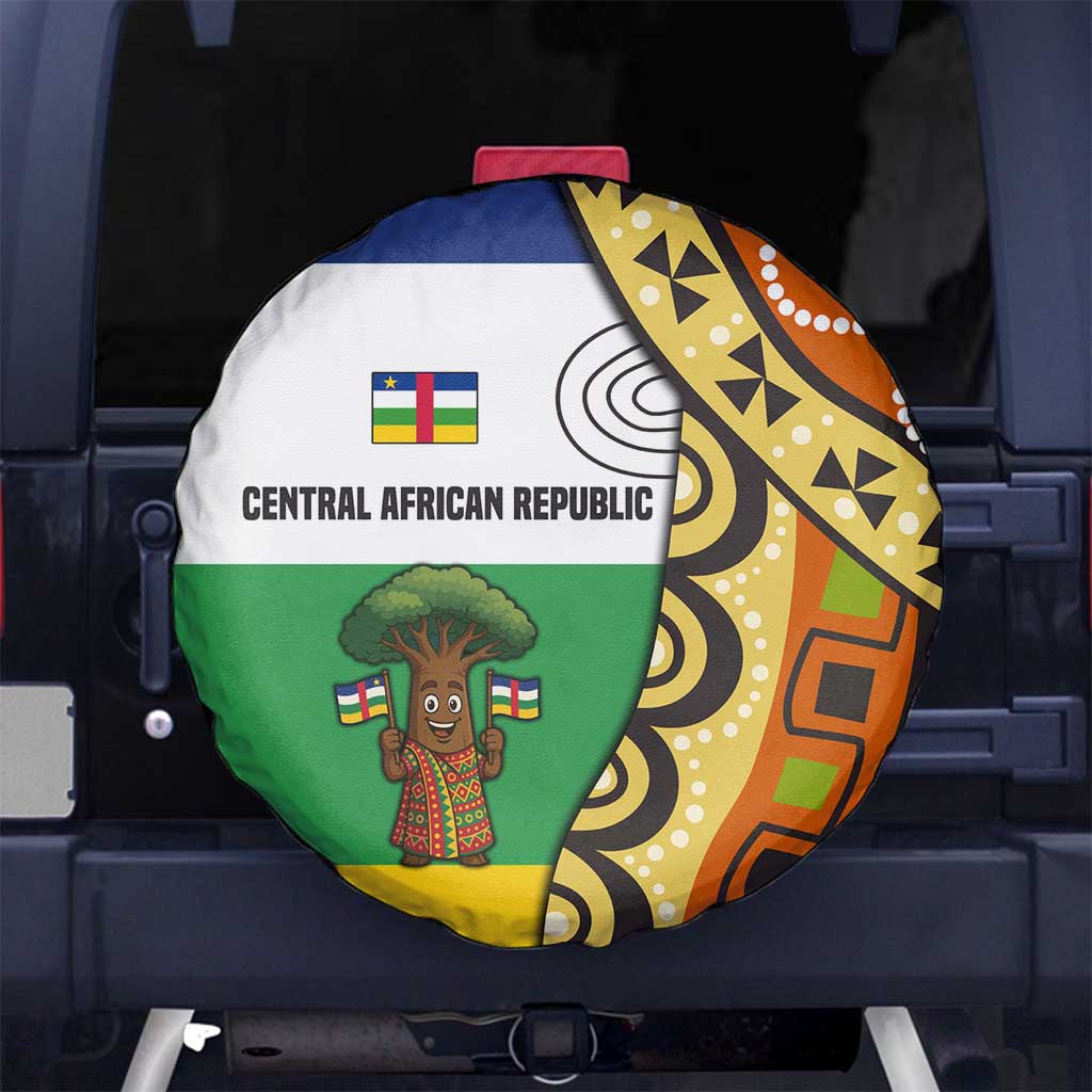 Central African Republic Spare Tire Cover with Cartoon Baobab Design and Flag Pattern TS04