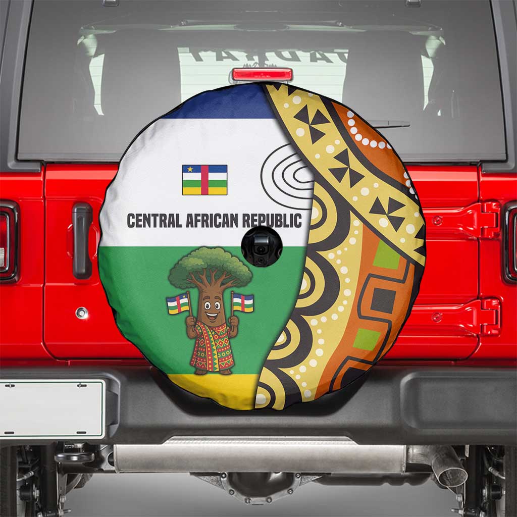 Central African Republic Spare Tire Cover with Cartoon Baobab Design and Flag Pattern TS04