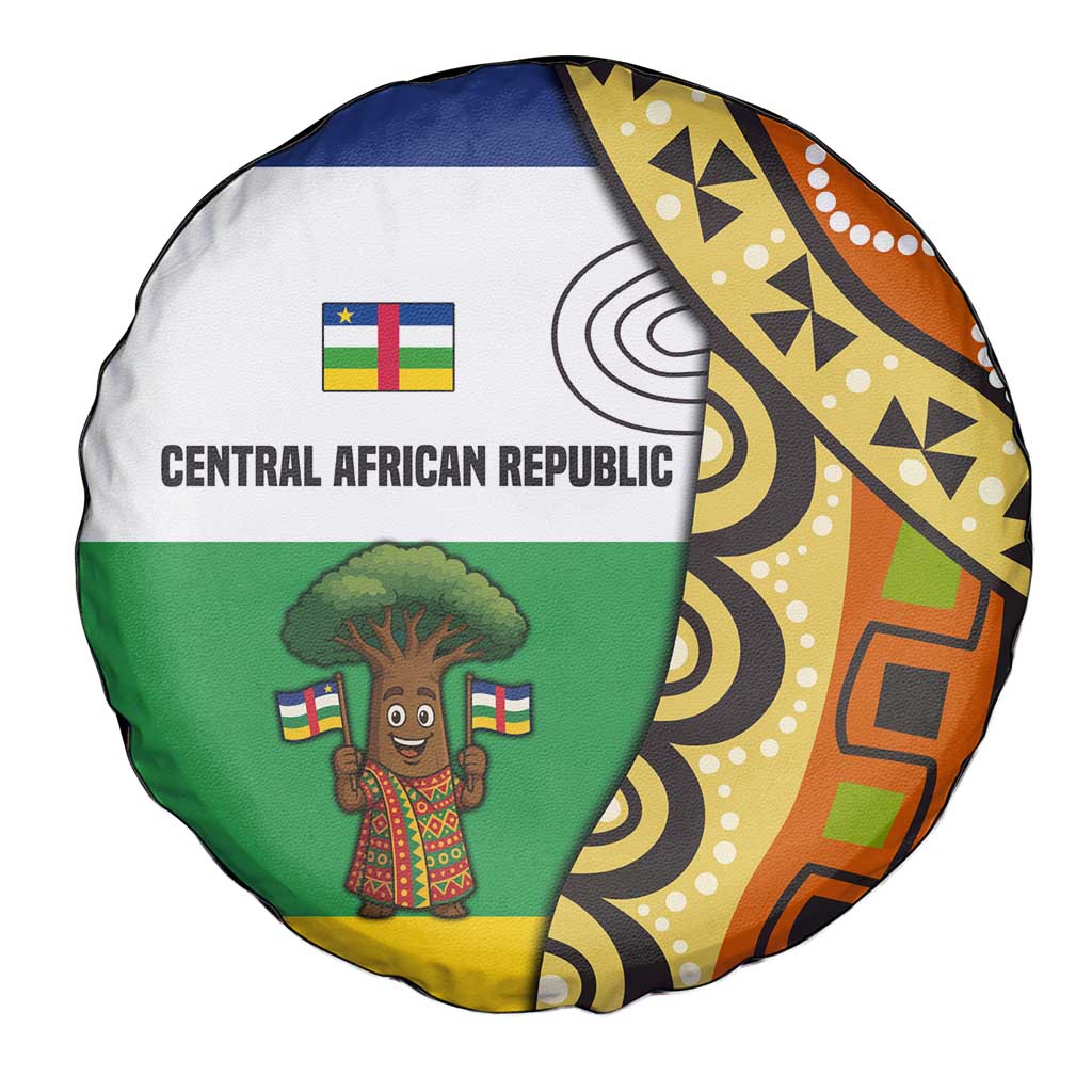 Central African Republic Spare Tire Cover with Cartoon Baobab Design and Flag Pattern TS04