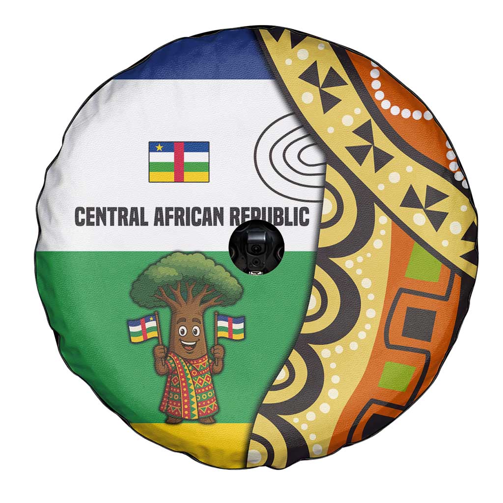 Central African Republic Spare Tire Cover with Cartoon Baobab Design and Flag Pattern TS04