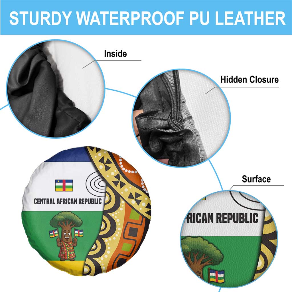 Central African Republic Spare Tire Cover with Cartoon Baobab Design and Flag Pattern TS04