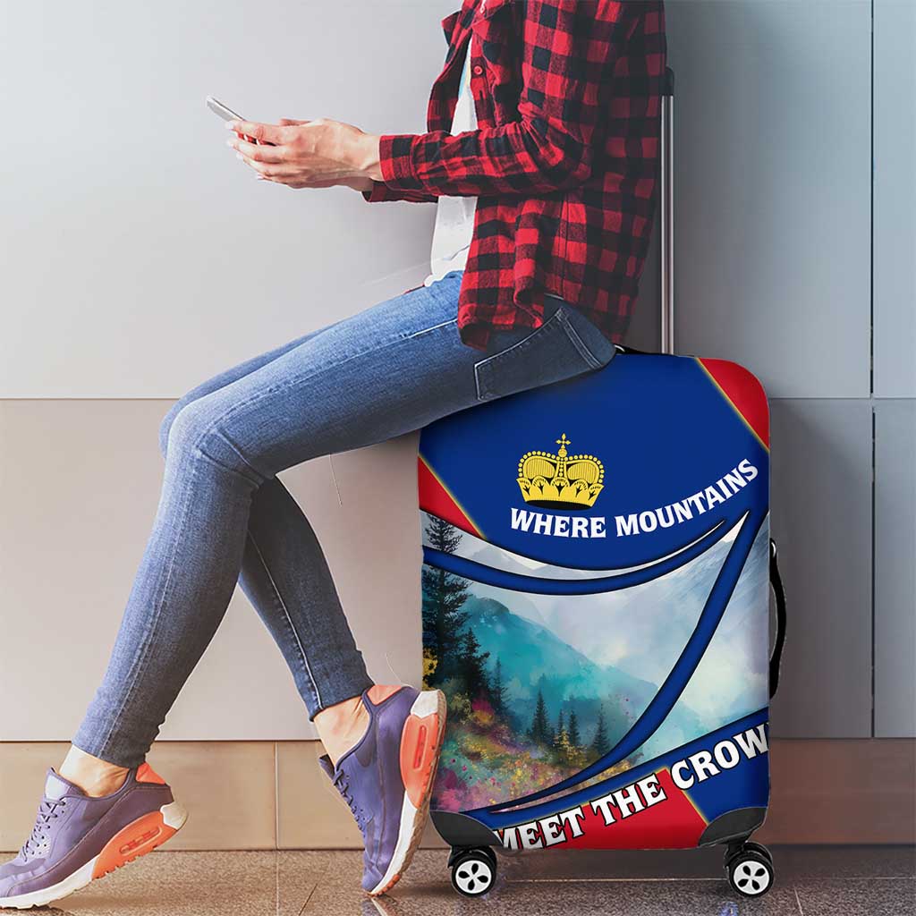 Liechtenstein Luggage Cover with Red Blue Mountain Landscape Design and Crown Emblem TS04