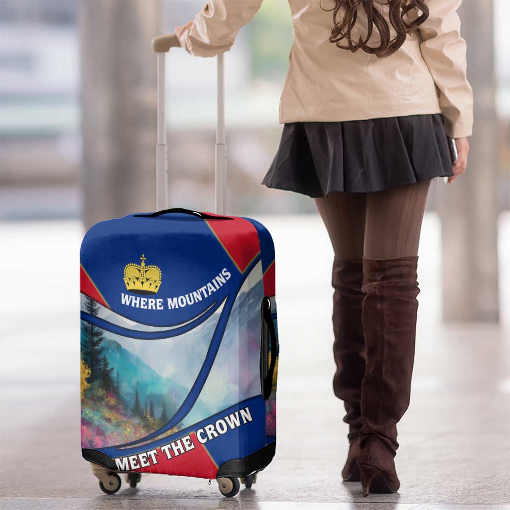 Liechtenstein Luggage Cover with Red Blue Mountain Landscape Design and Crown Emblem TS04
