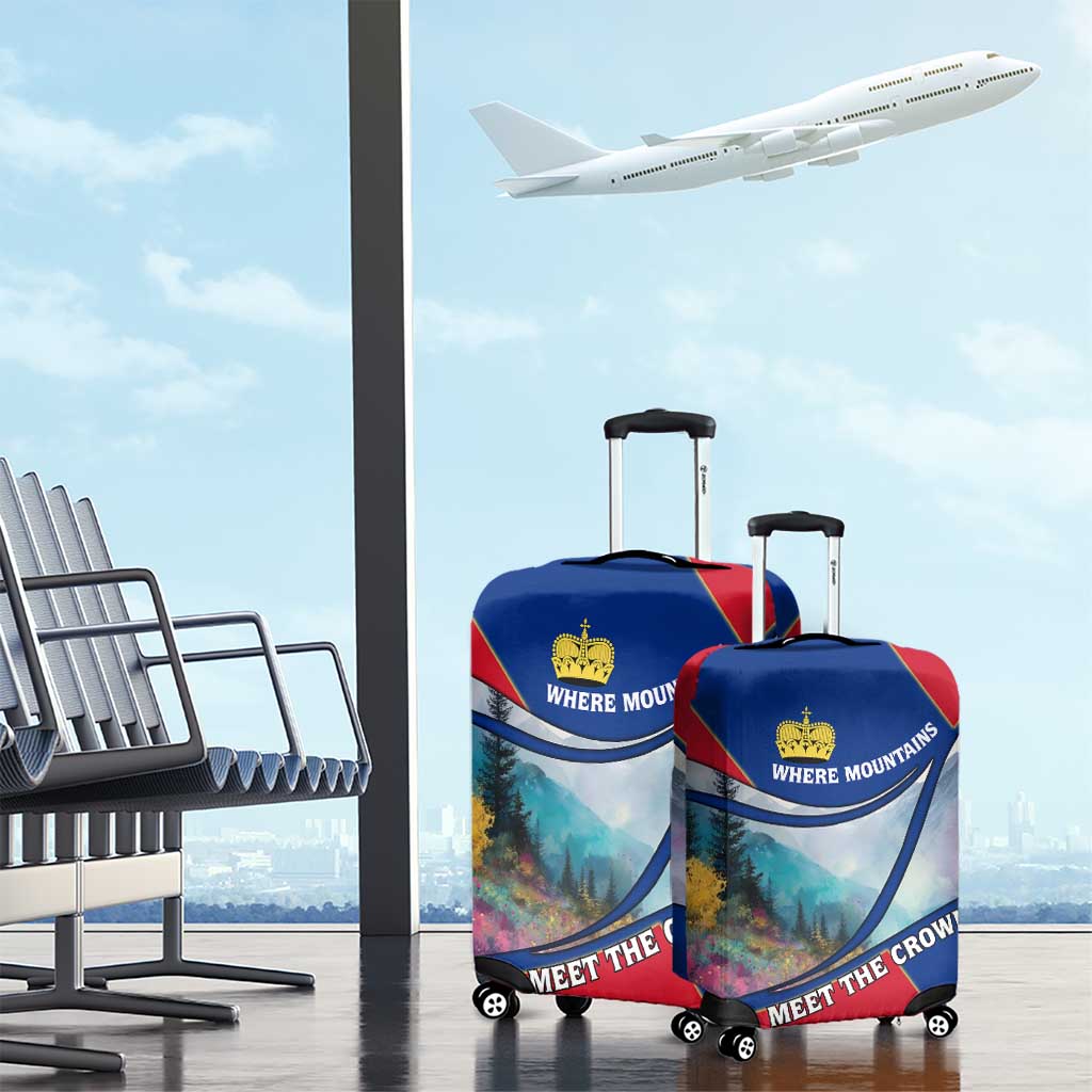 Liechtenstein Luggage Cover with Red Blue Mountain Landscape Design and Crown Emblem TS04
