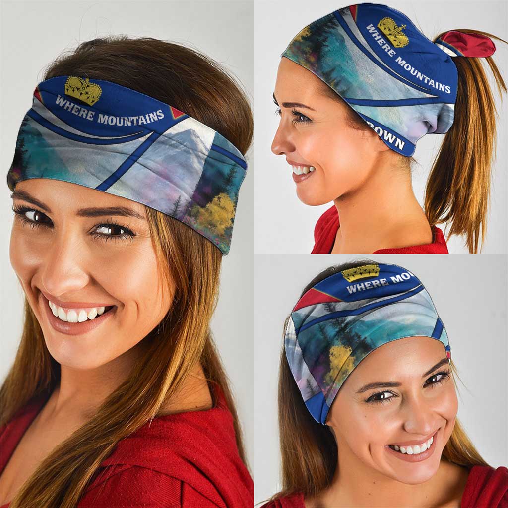 Liechtenstein Neck Gaiter with Red Blue Mountain Landscape Design and Crown Emblem TS04