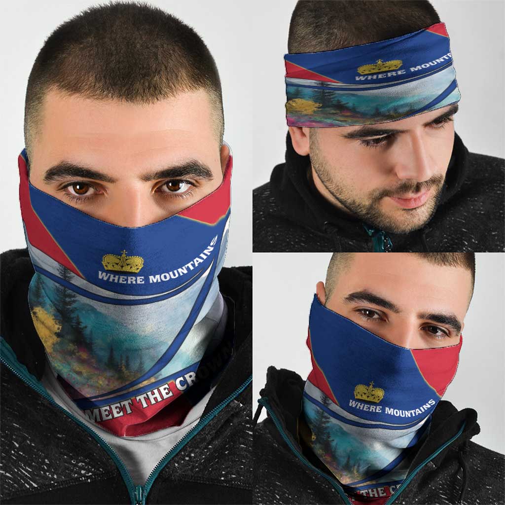 Liechtenstein Neck Gaiter with Red Blue Mountain Landscape Design and Crown Emblem TS04