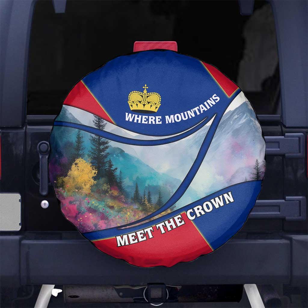 Liechtenstein Spare Tire Cover with Red Blue Mountain Landscape Design and Crown Emblem TS04