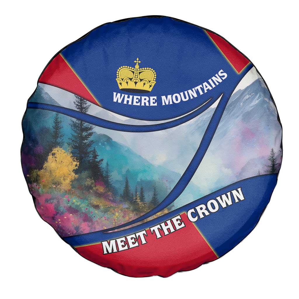 Liechtenstein Spare Tire Cover with Red Blue Mountain Landscape Design and Crown Emblem TS04