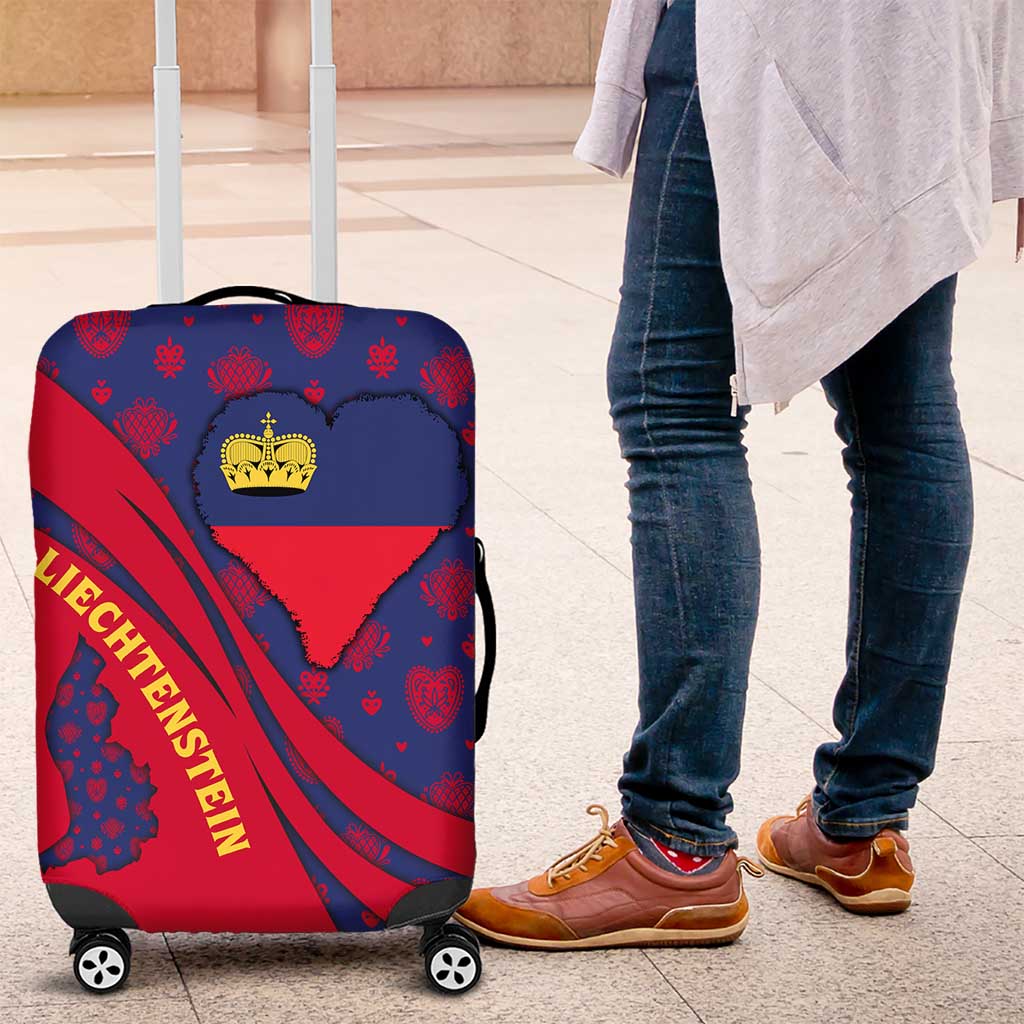 Liechtenstein Luggage Cover with Red Blue Heart Design and Royal Coat of Arms Pattern TS04