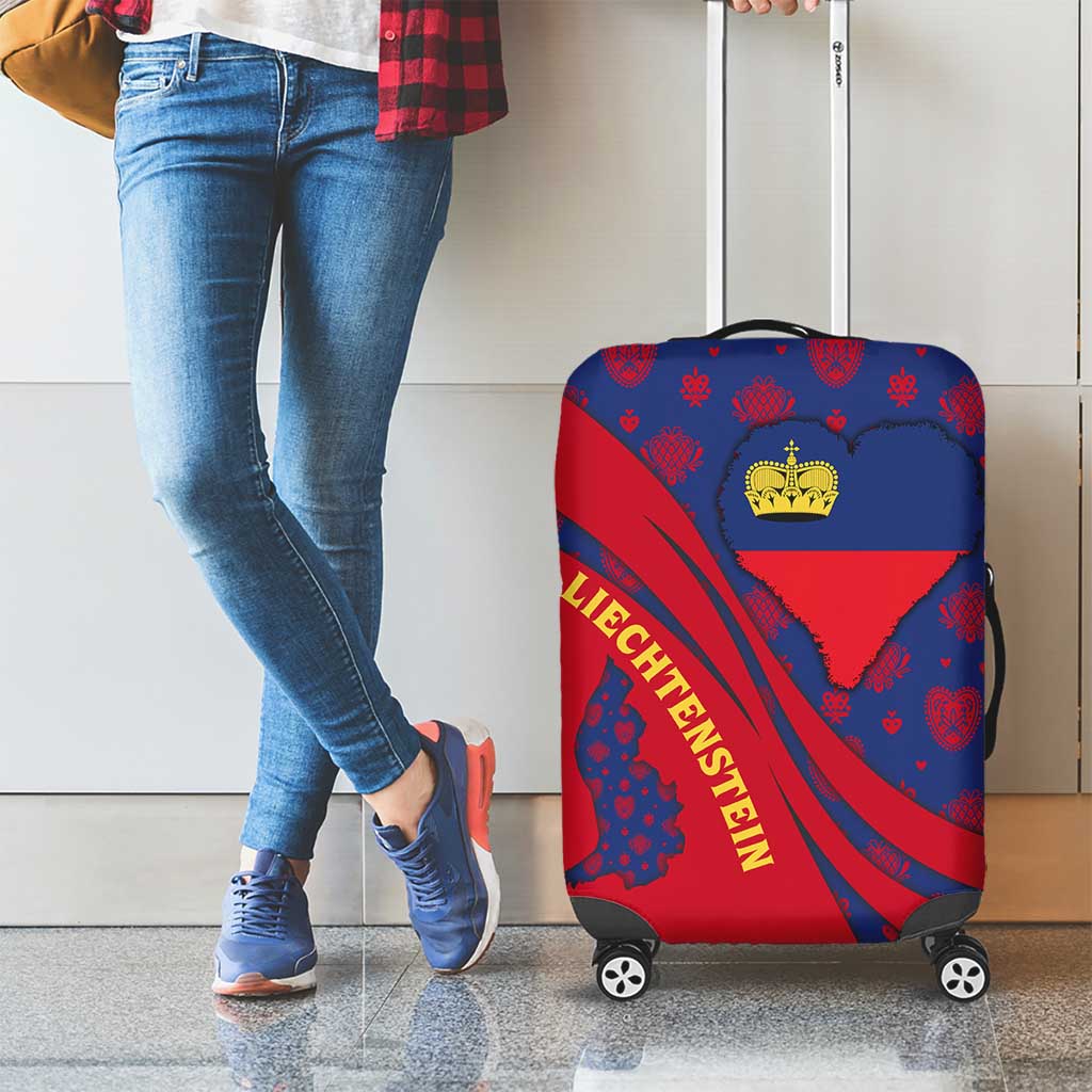 Liechtenstein Luggage Cover with Red Blue Heart Design and Royal Coat of Arms Pattern TS04