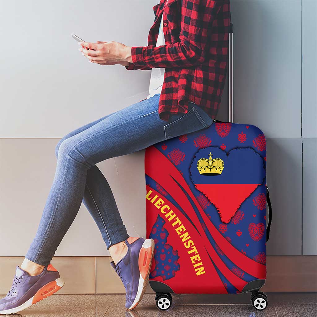 Liechtenstein Luggage Cover with Red Blue Heart Design and Royal Coat of Arms Pattern TS04