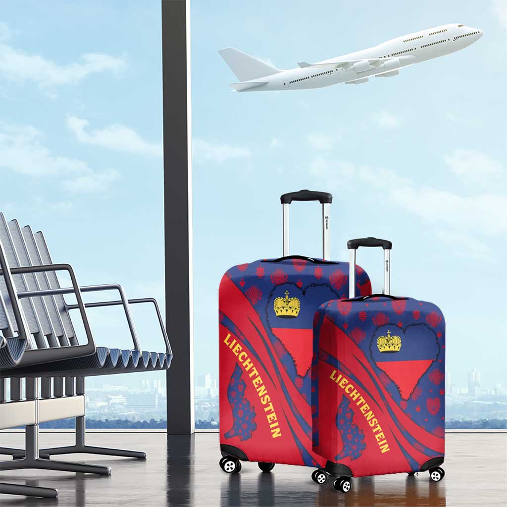 Liechtenstein Luggage Cover with Red Blue Heart Design and Royal Coat of Arms Pattern TS04