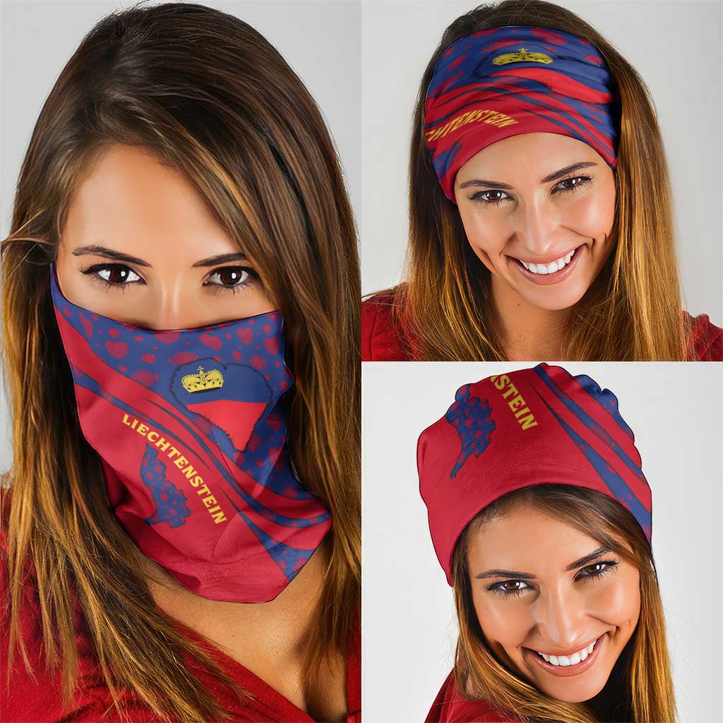Liechtenstein Neck Gaiter with Red Blue Heart Design and Royal Coat of Arms Pattern TS04