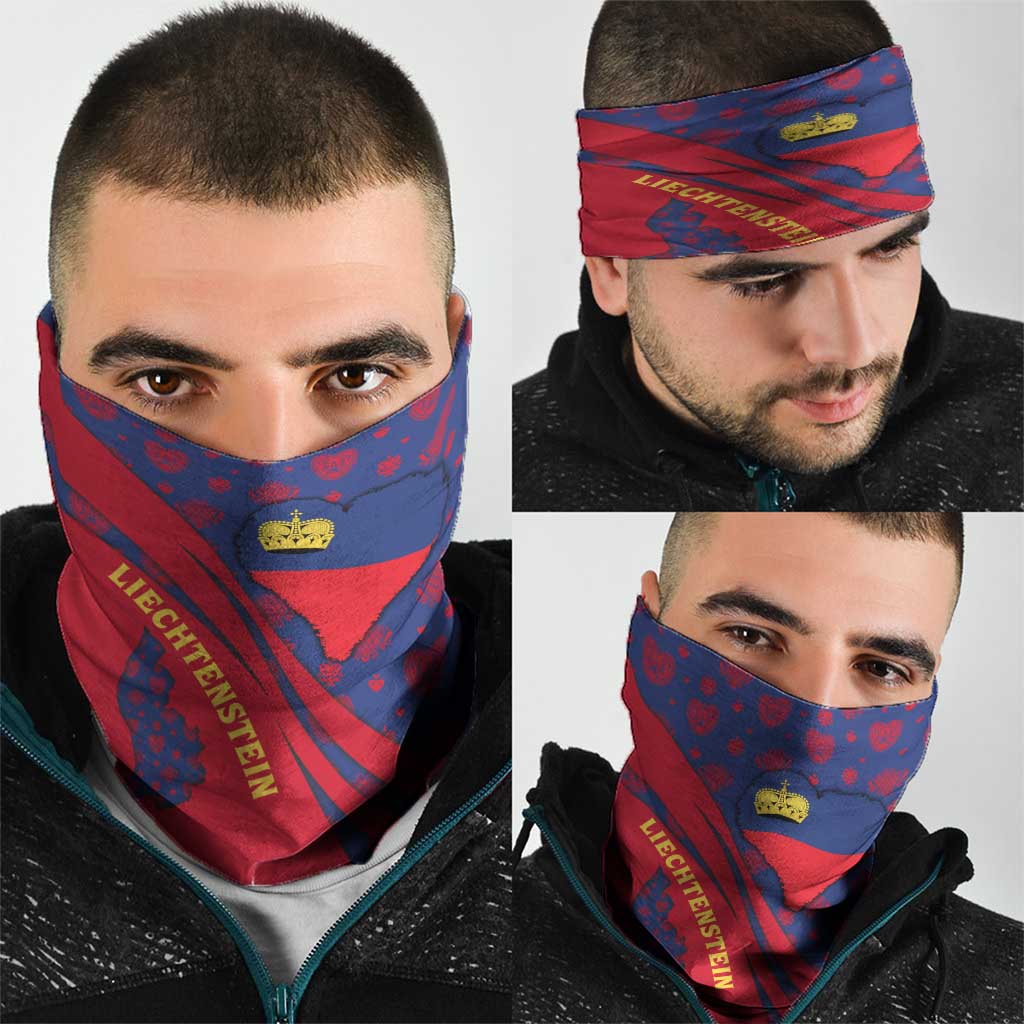 Liechtenstein Neck Gaiter with Red Blue Heart Design and Royal Coat of Arms Pattern TS04