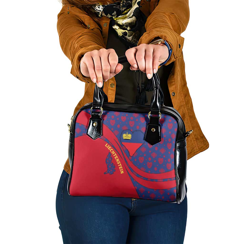 Liechtenstein Shoulder Handbag with Red Blue Heart Design and Royal Coat of Arms Pattern TS04