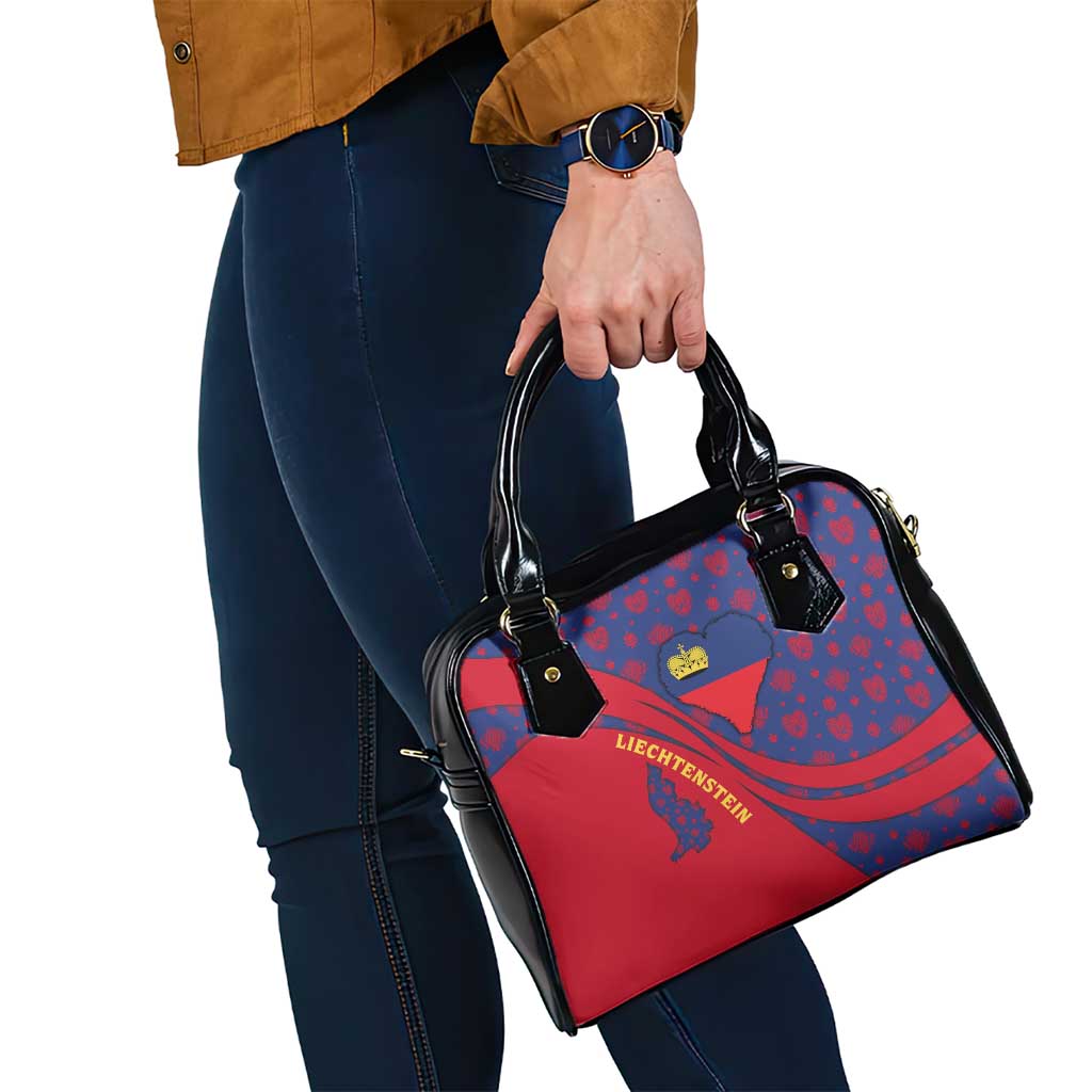 Liechtenstein Shoulder Handbag with Red Blue Heart Design and Royal Coat of Arms Pattern TS04