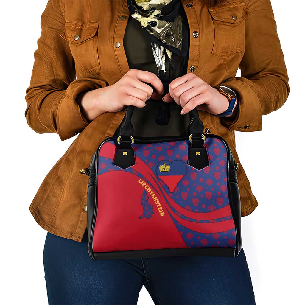 Liechtenstein Shoulder Handbag with Red Blue Heart Design and Royal Coat of Arms Pattern TS04