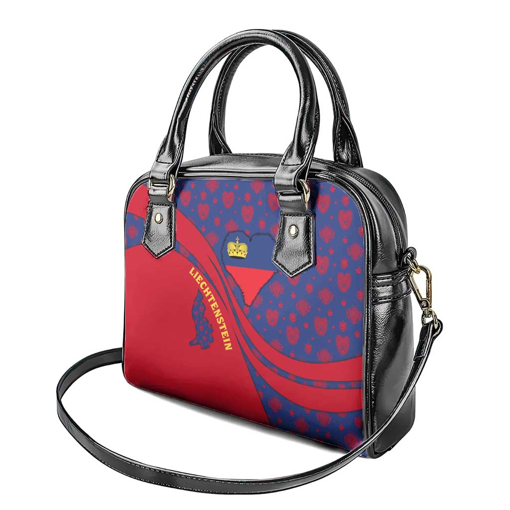 Liechtenstein Shoulder Handbag with Red Blue Heart Design and Royal Coat of Arms Pattern TS04