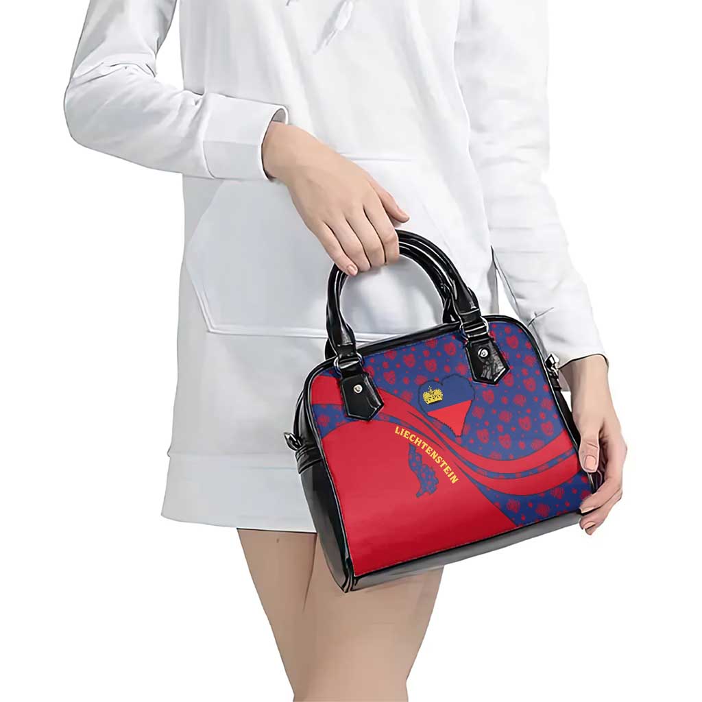 Liechtenstein Shoulder Handbag with Red Blue Heart Design and Royal Coat of Arms Pattern TS04