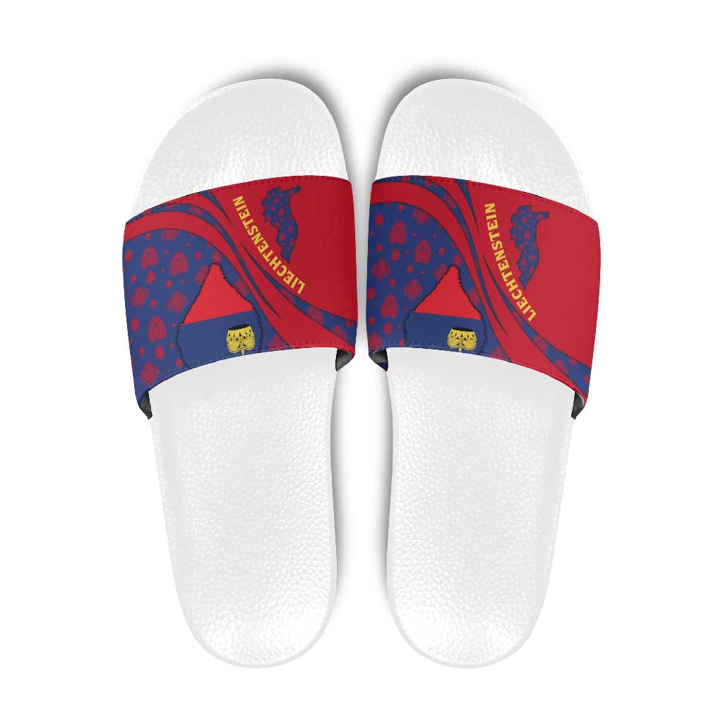 Liechtenstein Slide Sandals with Red Blue Heart Design and Royal Coat of Arms Pattern TS04