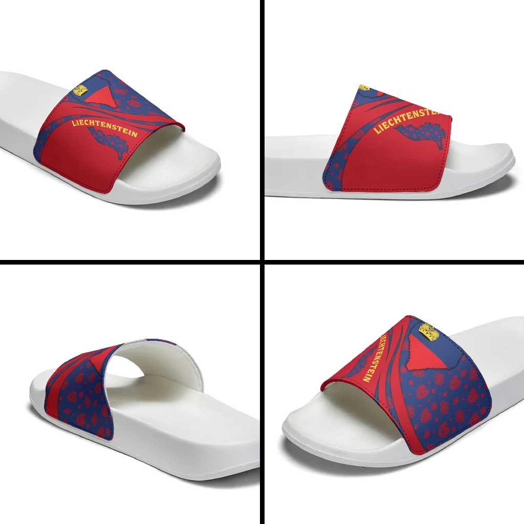 Liechtenstein Slide Sandals with Red Blue Heart Design and Royal Coat of Arms Pattern TS04