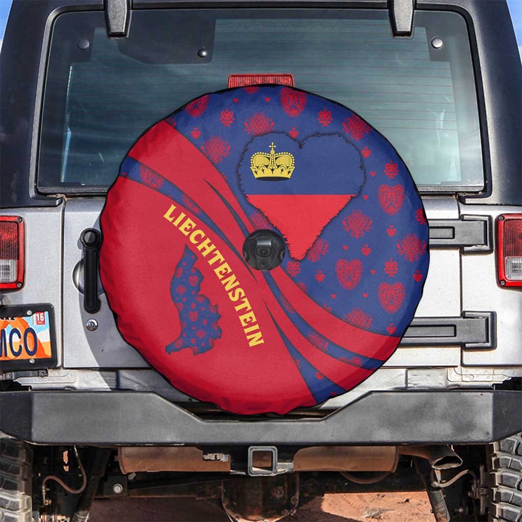 Liechtenstein Spare Tire Cover with Red Blue Heart Design and Royal Coat of Arms Pattern TS04