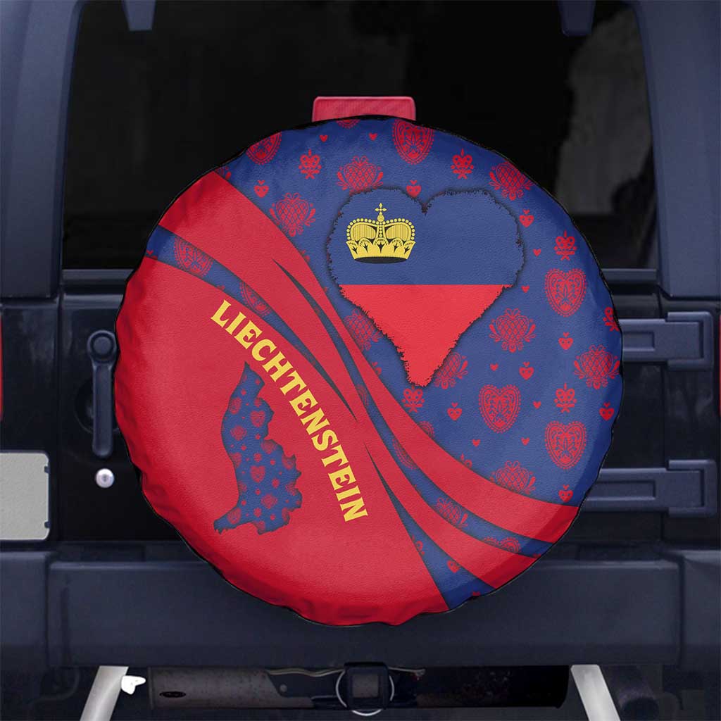 Liechtenstein Spare Tire Cover with Red Blue Heart Design and Royal Coat of Arms Pattern TS04