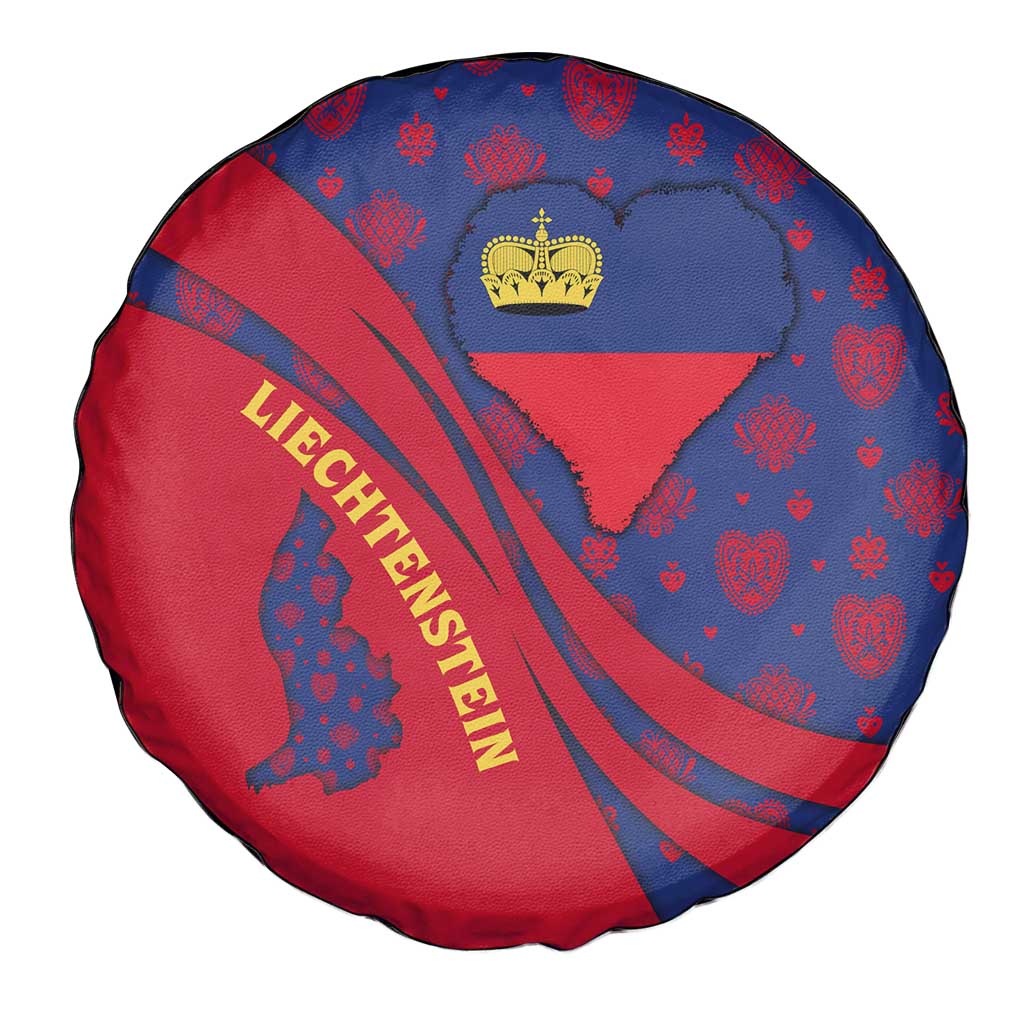 Liechtenstein Spare Tire Cover with Red Blue Heart Design and Royal Coat of Arms Pattern TS04