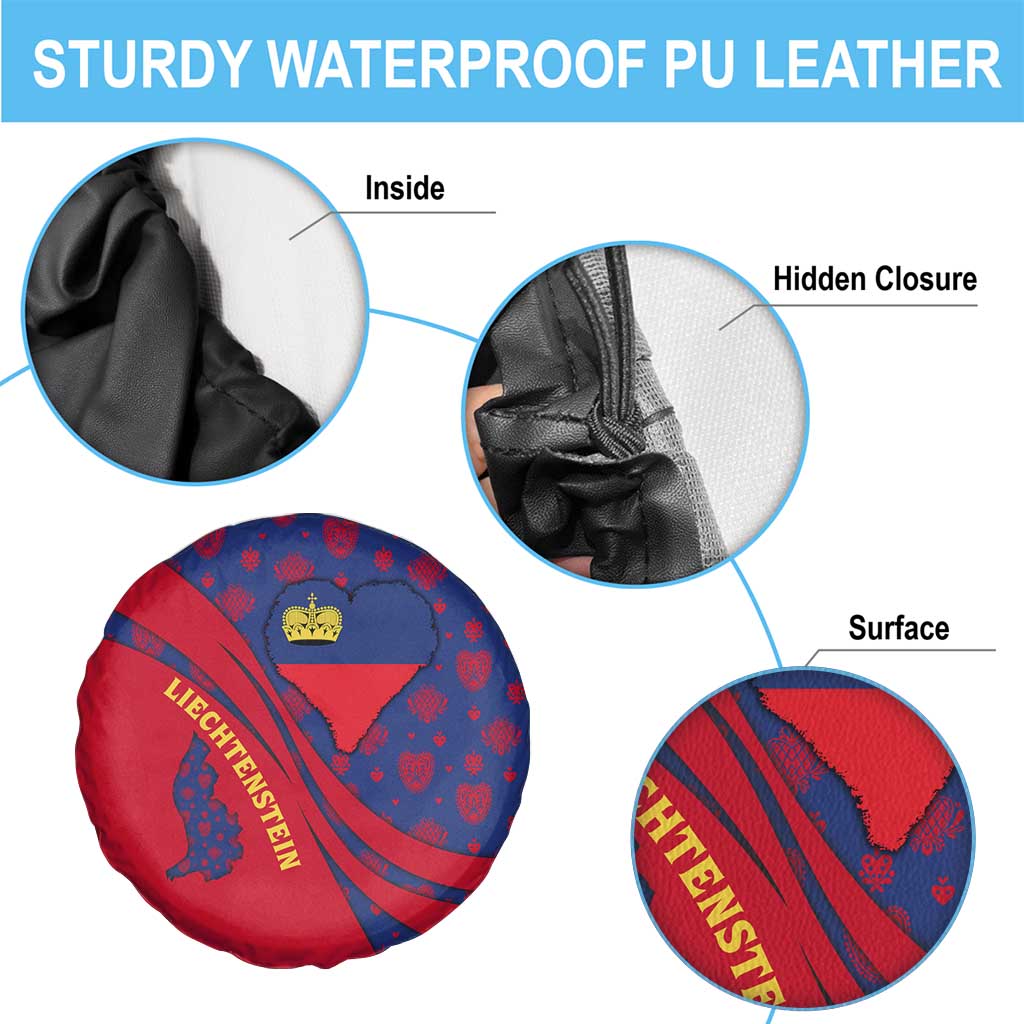 Liechtenstein Spare Tire Cover with Red Blue Heart Design and Royal Coat of Arms Pattern TS04