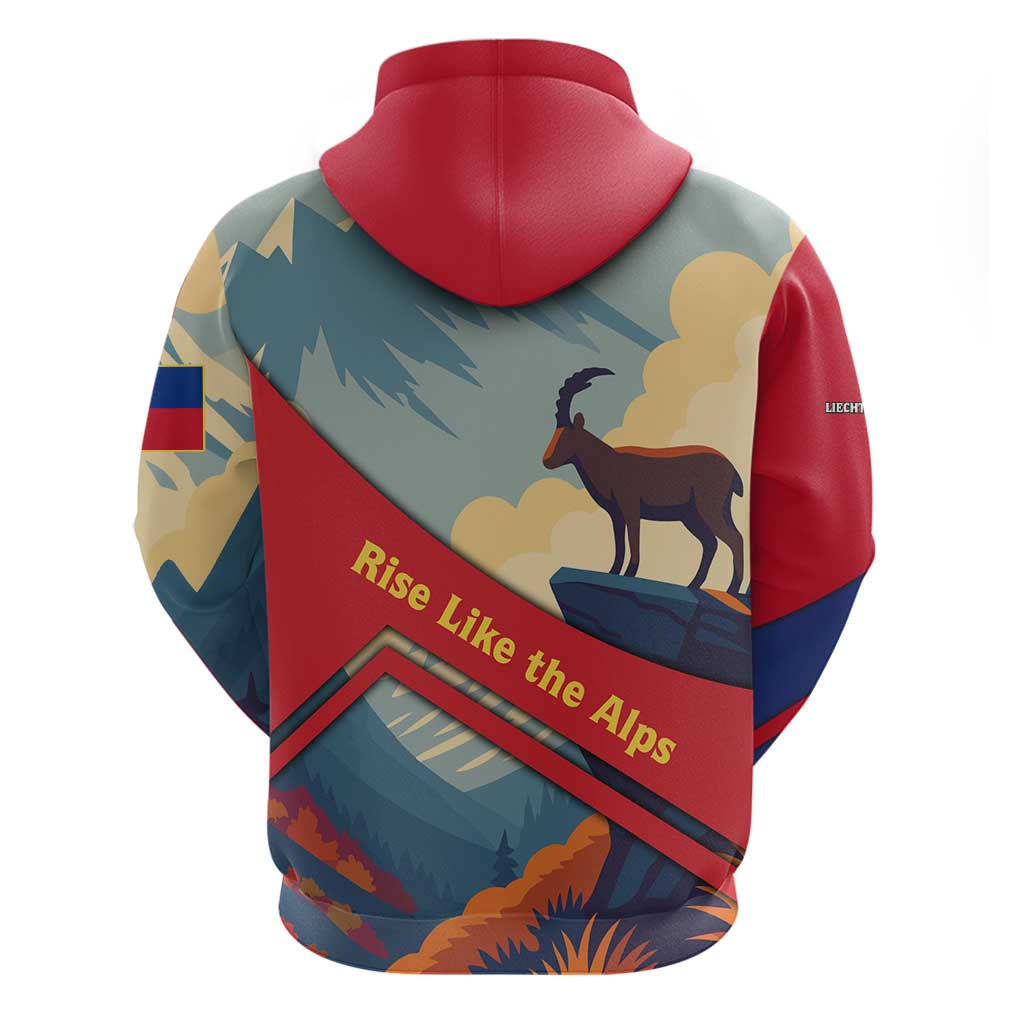 Liechtenstein Hoodie with Mountain Goat Landscape Design and Red Blue Alps TS04
