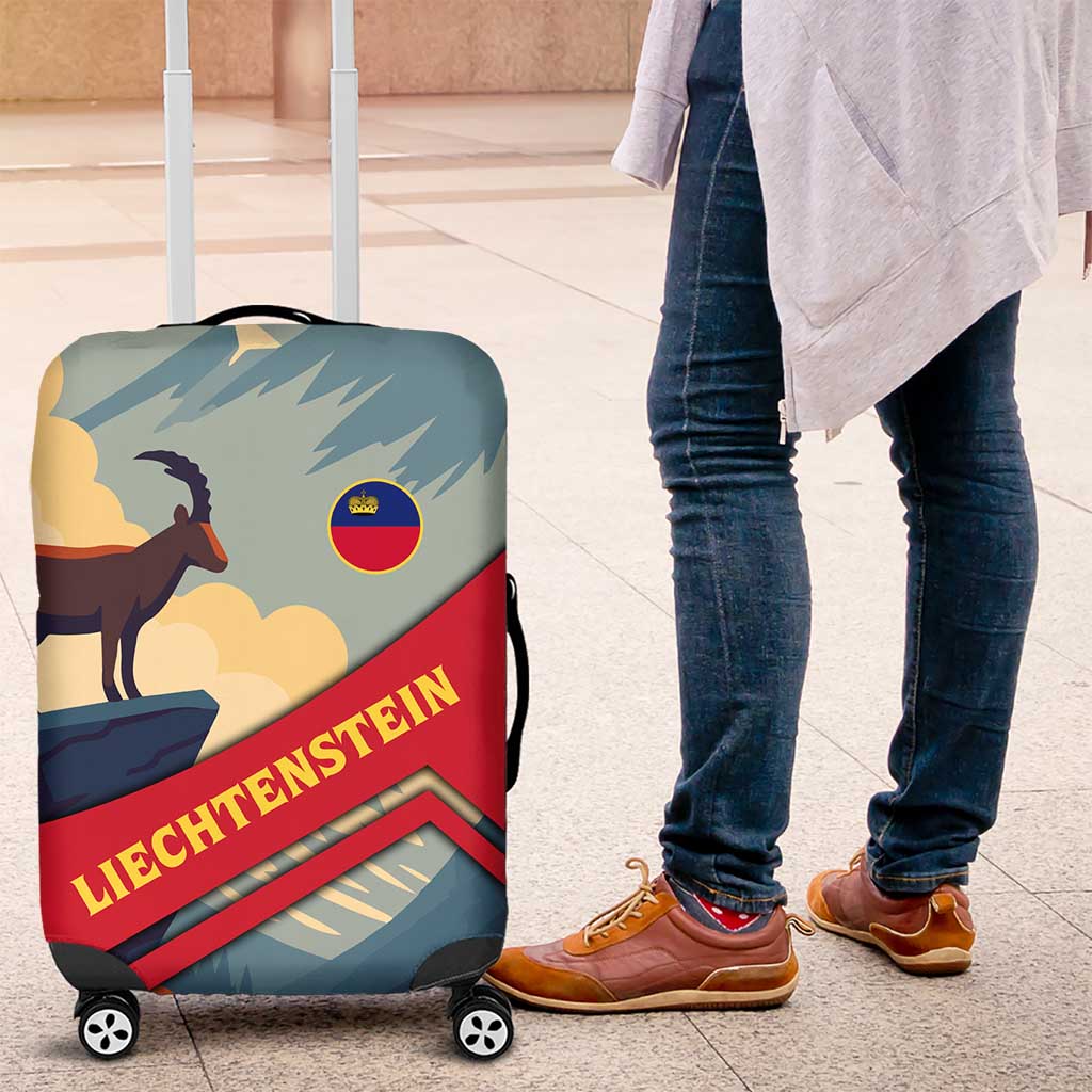 Liechtenstein Luggage Cover with Mountain Goat Landscape Design and Red Blue Alps TS04