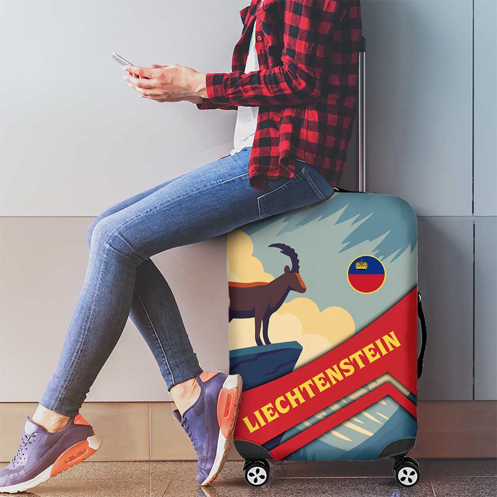 Liechtenstein Luggage Cover with Mountain Goat Landscape Design and Red Blue Alps TS04