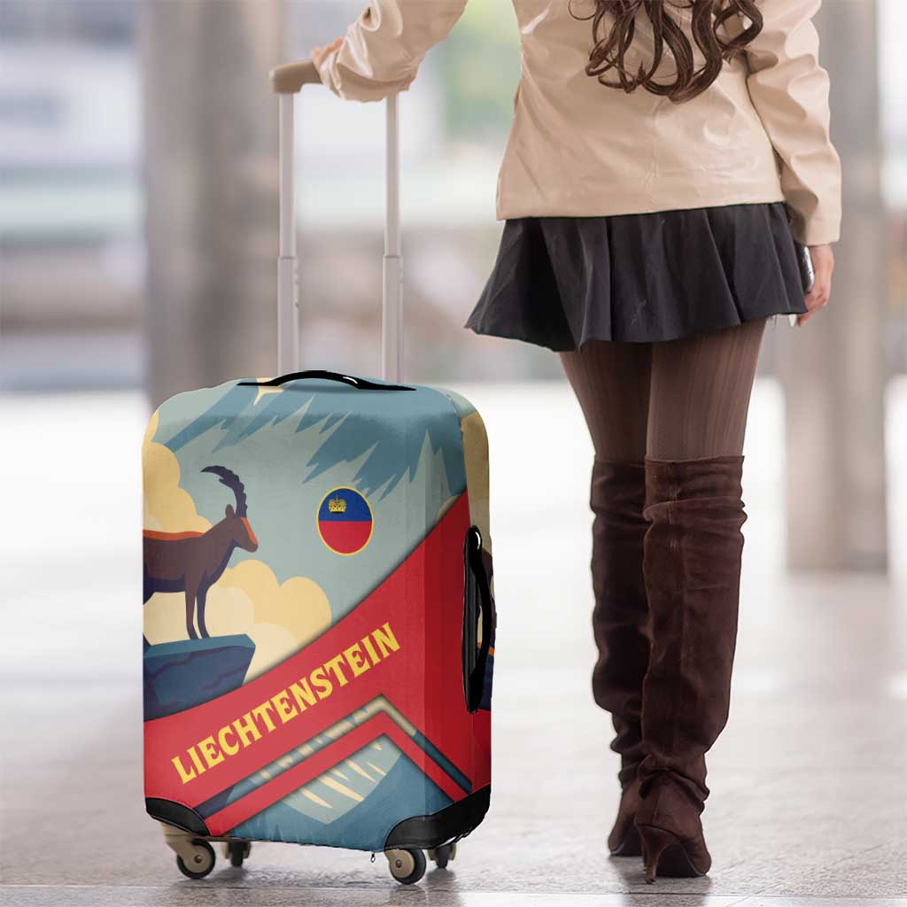 Liechtenstein Luggage Cover with Mountain Goat Landscape Design and Red Blue Alps TS04