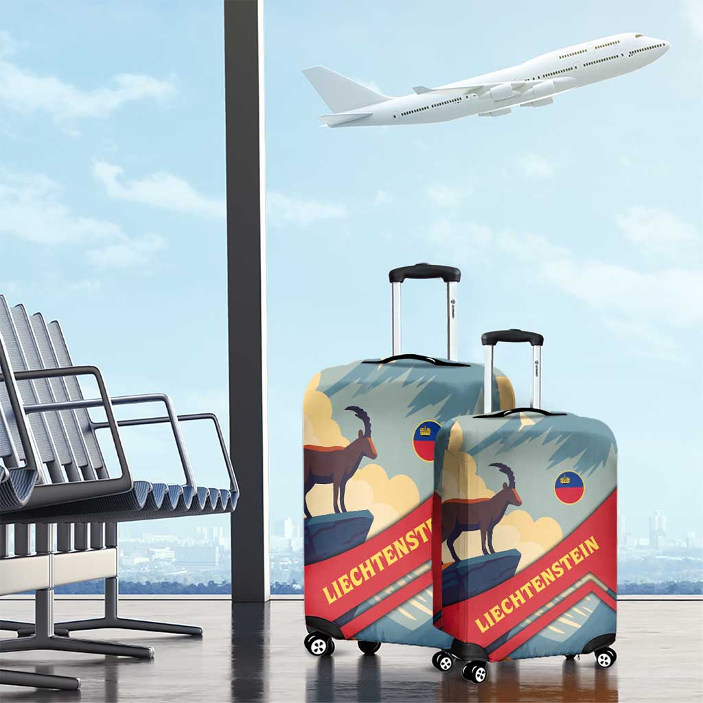 Liechtenstein Luggage Cover with Mountain Goat Landscape Design and Red Blue Alps TS04