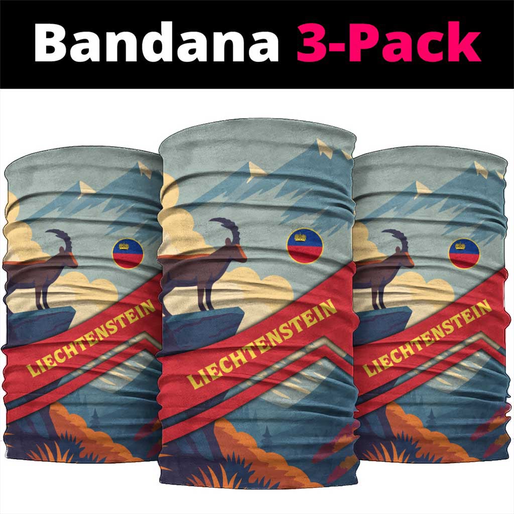 Liechtenstein Neck Gaiter with Mountain Goat Landscape Design and Red Blue Alps TS04