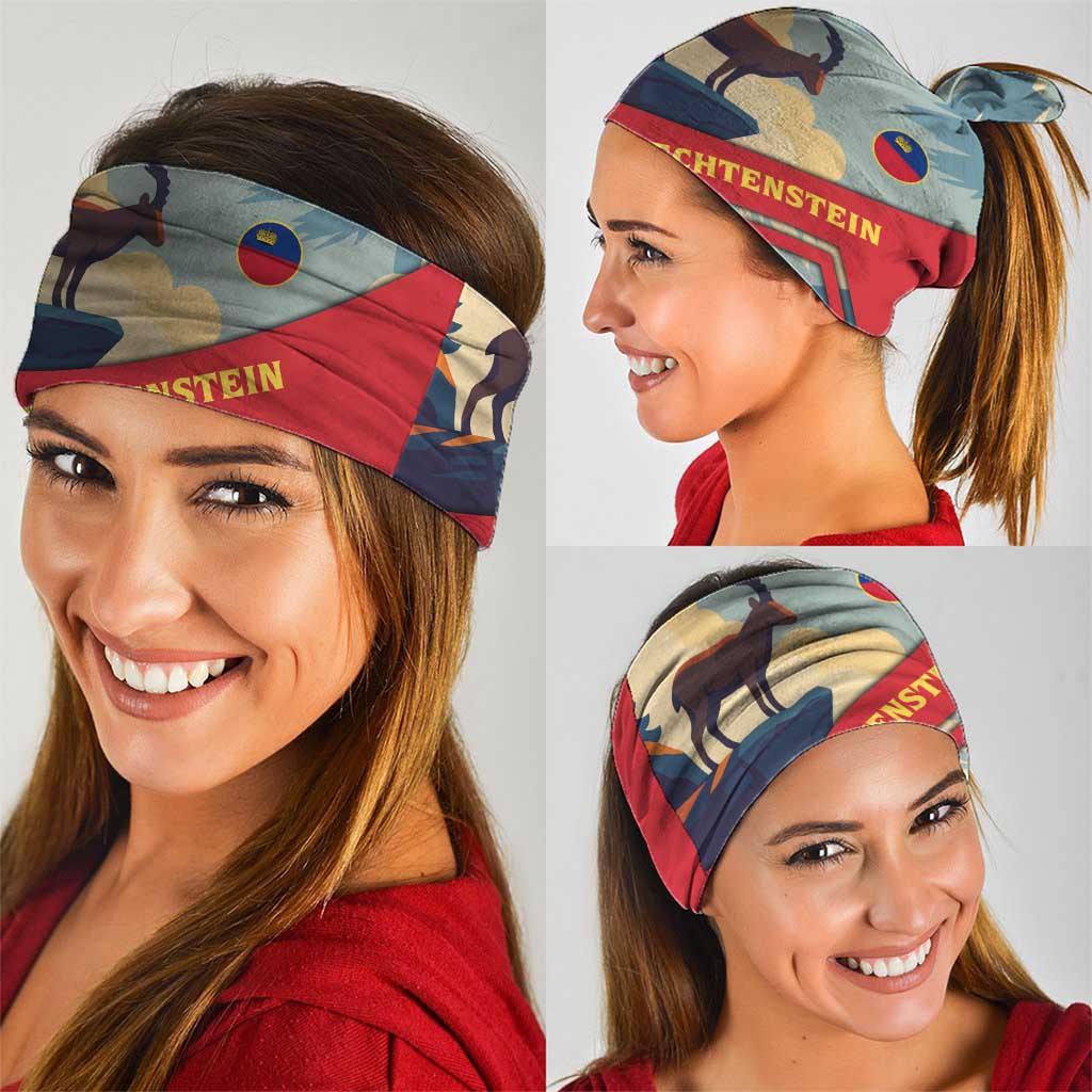 Liechtenstein Neck Gaiter with Mountain Goat Landscape Design and Red Blue Alps TS04