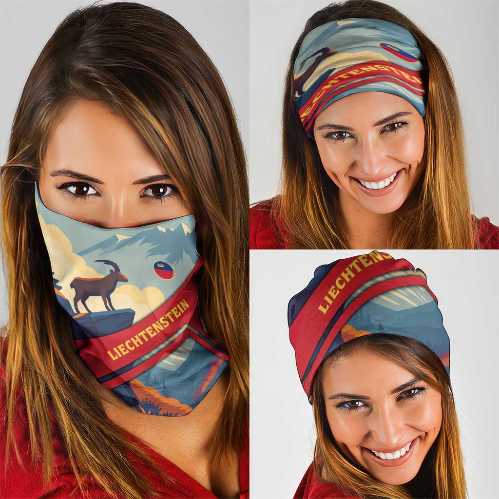 Liechtenstein Neck Gaiter with Mountain Goat Landscape Design and Red Blue Alps TS04