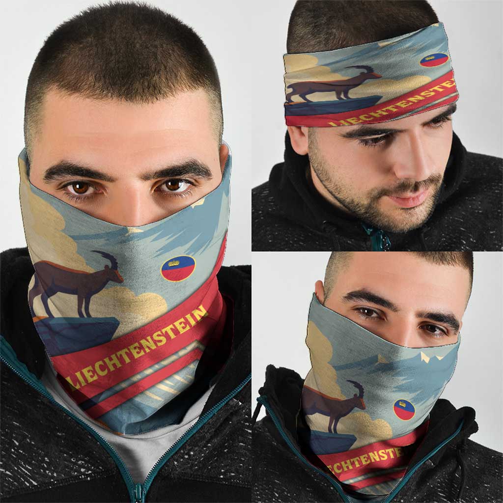 Liechtenstein Neck Gaiter with Mountain Goat Landscape Design and Red Blue Alps TS04