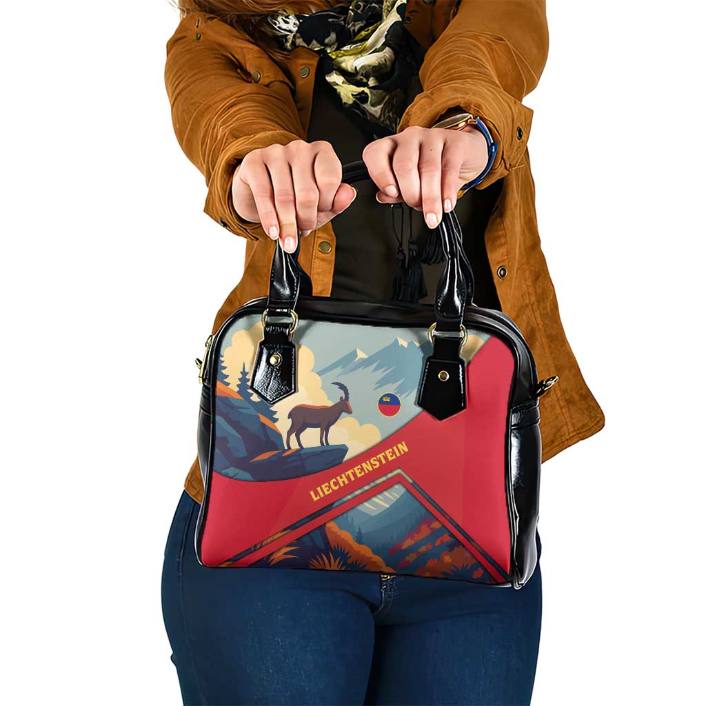 Liechtenstein Shoulder Handbag with Mountain Goat Landscape Design and Red Blue Alps TS04