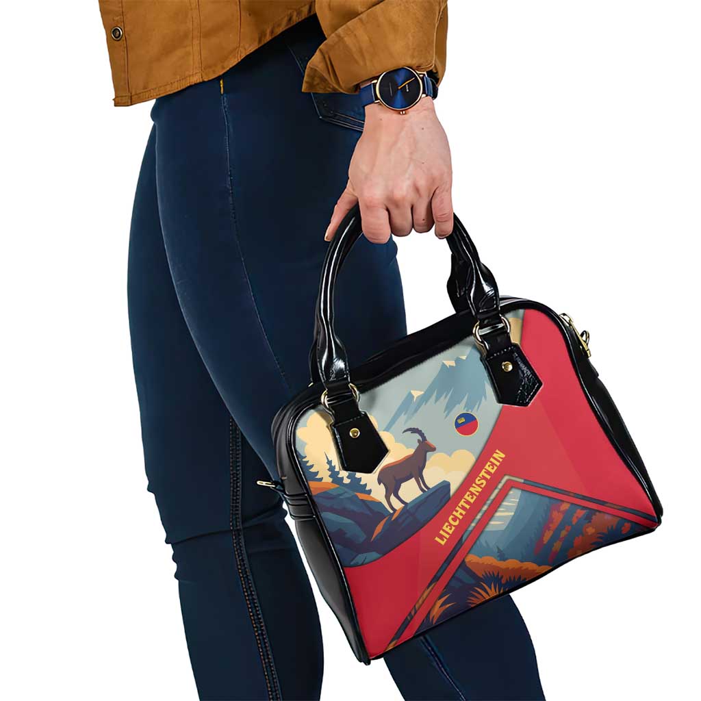 Liechtenstein Shoulder Handbag with Mountain Goat Landscape Design and Red Blue Alps TS04
