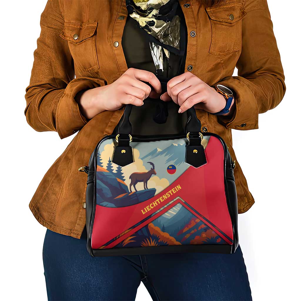 Liechtenstein Shoulder Handbag with Mountain Goat Landscape Design and Red Blue Alps TS04