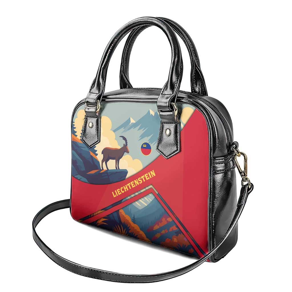 Liechtenstein Shoulder Handbag with Mountain Goat Landscape Design and Red Blue Alps TS04